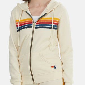 Aviator Nation 5 Stripe Zip Hoodie - Vintage White